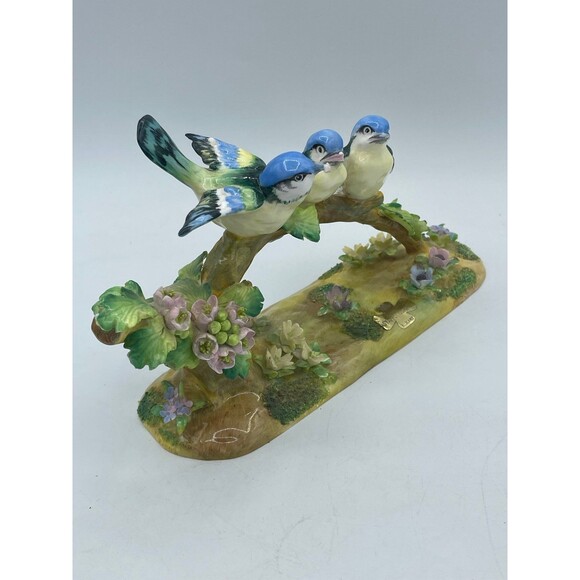Vintage Crown Staffordshire 3 Bluebirds on Log Bone China Figurine by J.T. Jones - Picture 4 of 12
